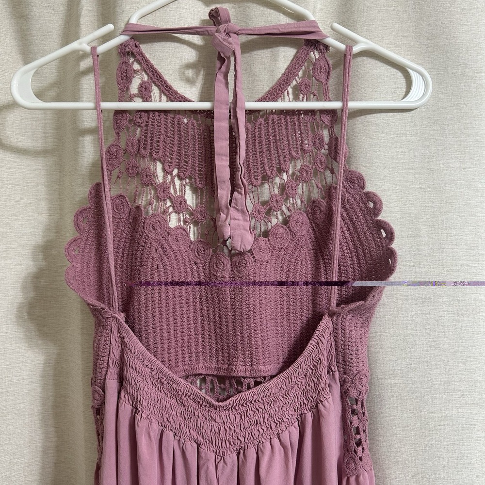 Made in Italy Crochet Halter Maxi Dress M Pink Boho Festival Cotton Dress - Picture 5 of 8